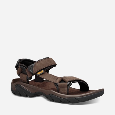 Teva Terra Fi 5 Universal Leather Men's Coffee Sandals CA34971 Canada Clearance